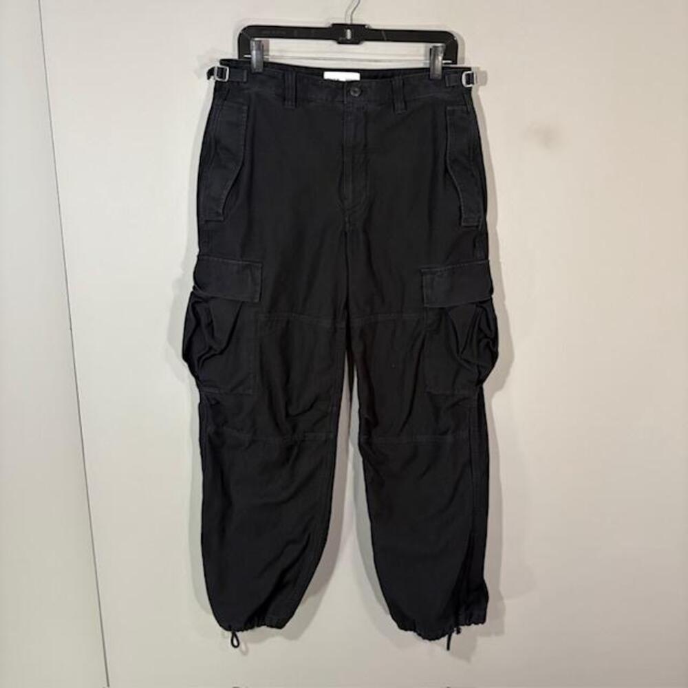 Tna Pants Womens 10 Black Cotton Twill Cargo Tapered Cuffed Adjustable Waist